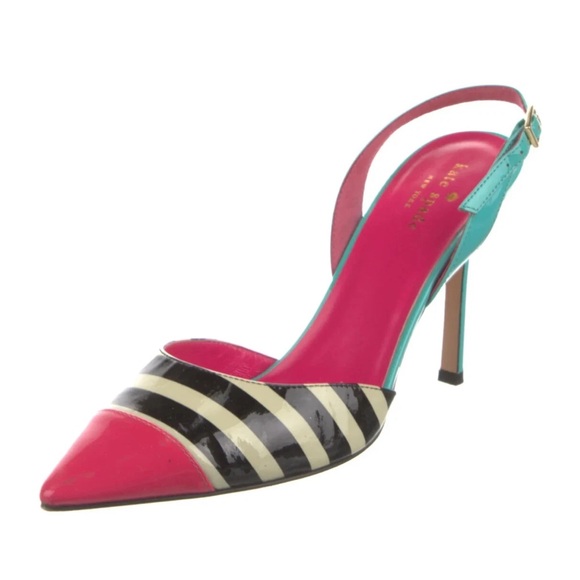 KATE SPADE Blue&Pink Patent Printed Slingback Pumps - Picture 1 of 7